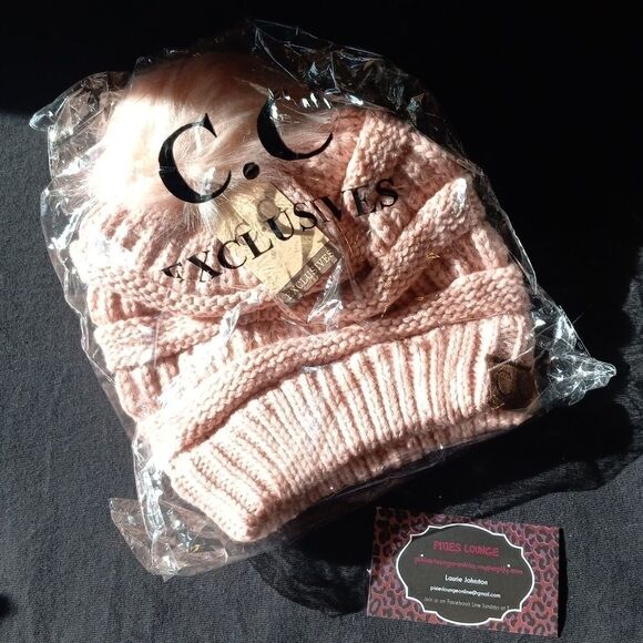 CC Boutique Accessories - CC Beanie with One Matching Soft Pom Indi Pink